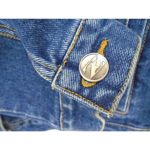 Vintage Cyber Y2K zana di Blue Denim Jean Jacket Boxy Crop Denim Coat Size Large - Picture 9 of 9